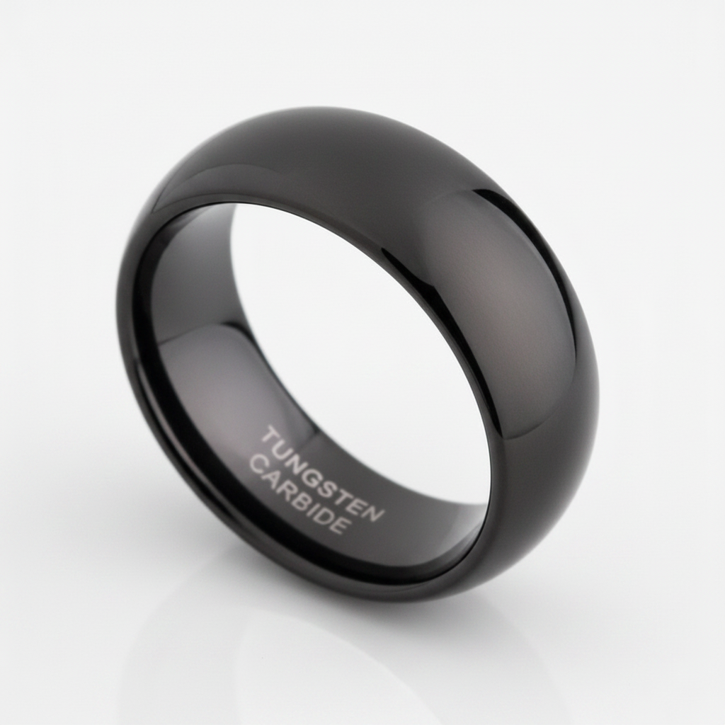 Glossy Black Dome 8mm Tungsten Carbide Wedding Band - Evani Naomi Jewelry
