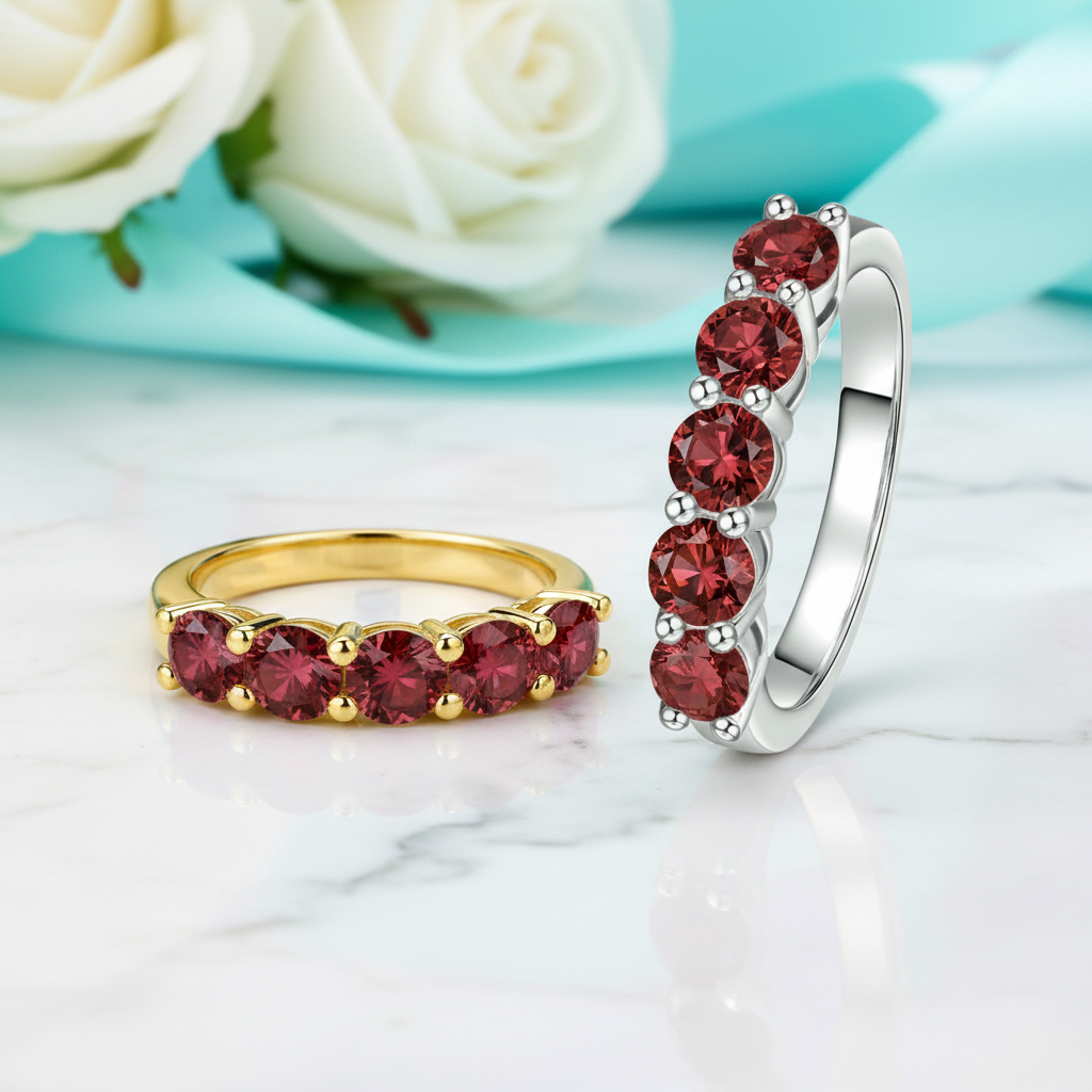 1.5 Cttw Round Cut Ruby Wedding Band-Evani Jewelry