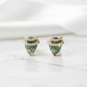 Tapestry of Us- Unique Natural Moss Agate Pear Cut Stud Earring