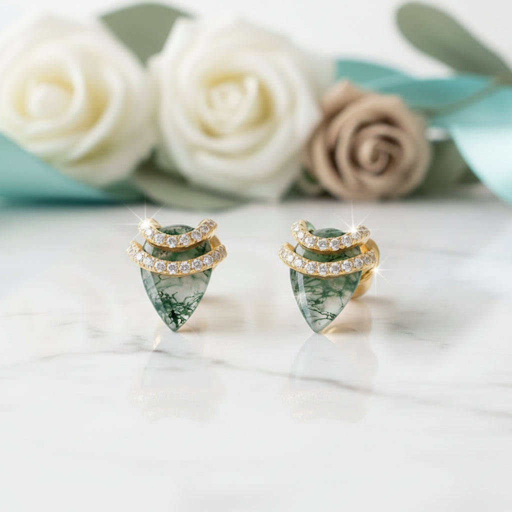 Tapestry of Us- Unique Natural Moss Agate Stud Earring-Evani Jewelry