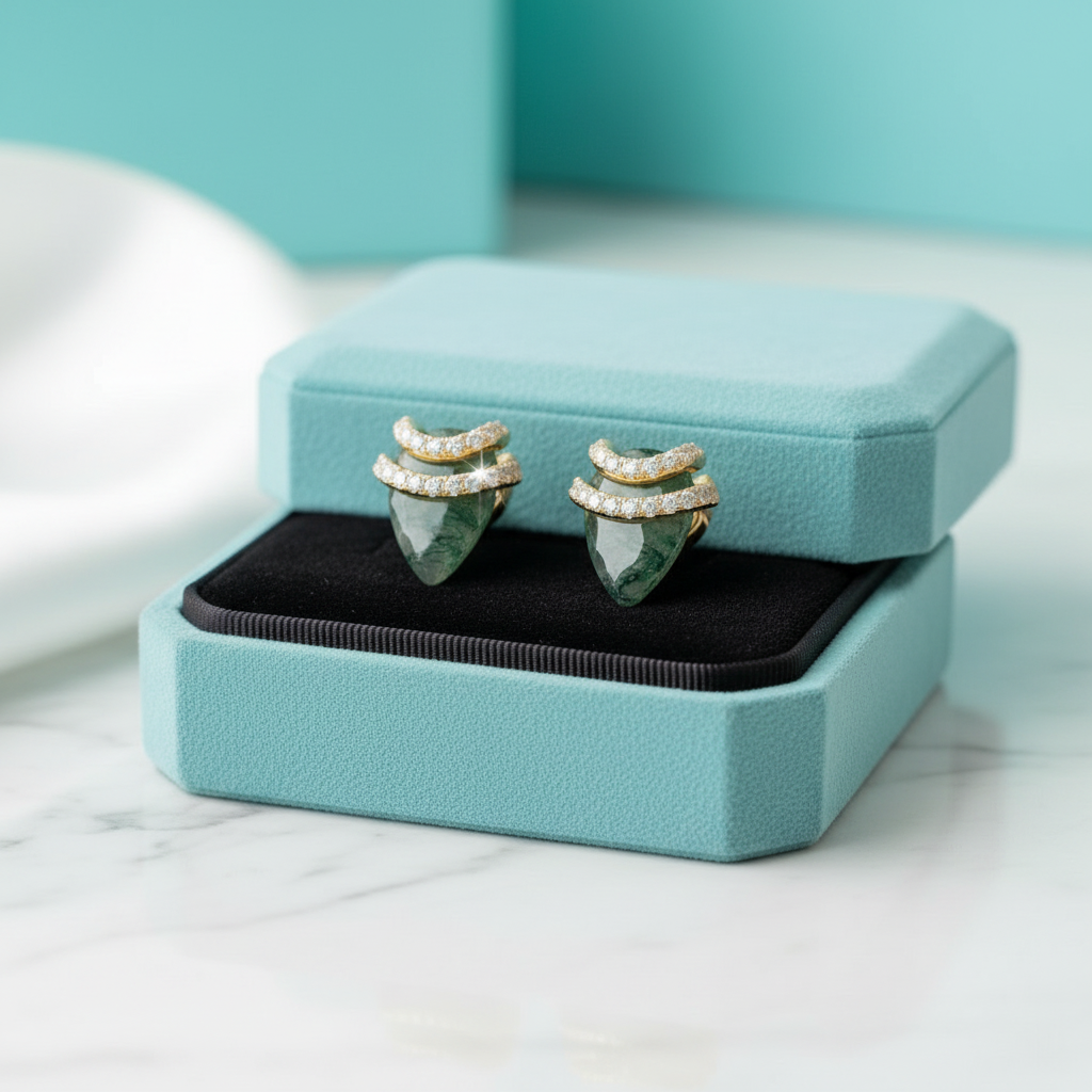 Tapestry of Us- Unique Natural Moss Agate Pear Cut Stud Earring - Evani Naomi Jewelry