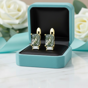 Profound Romance- Unique Octagon Cut Moss Agate Studs Earrings