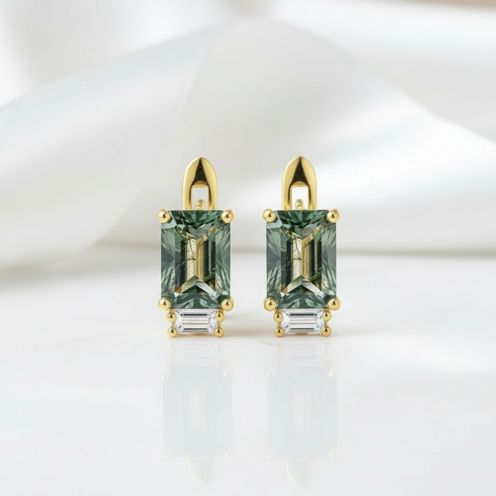 Profound Romance- Unique Octagon Cut Moss Agate Studs Earrings