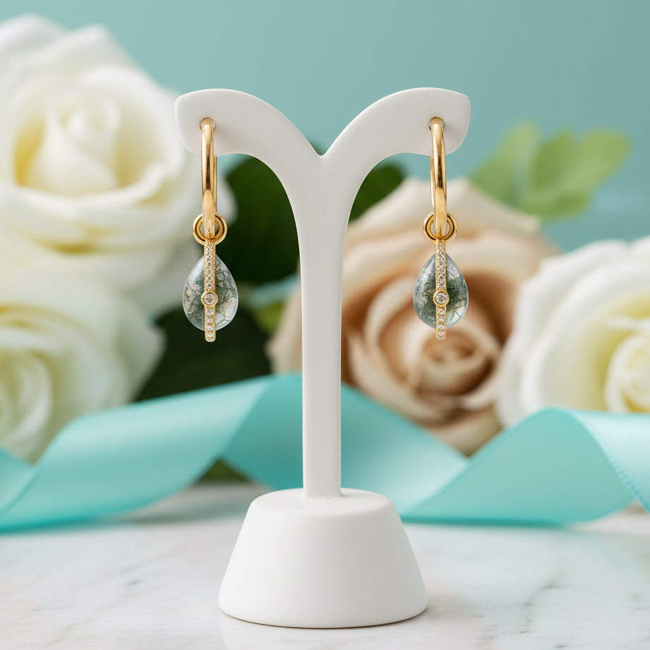 Destiny's Duet- Unique Natural Moss Agate Drop Earrings-Evani Jewelry