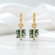 Cherished Bond- Inlaid Natural Moss Agate Earrings