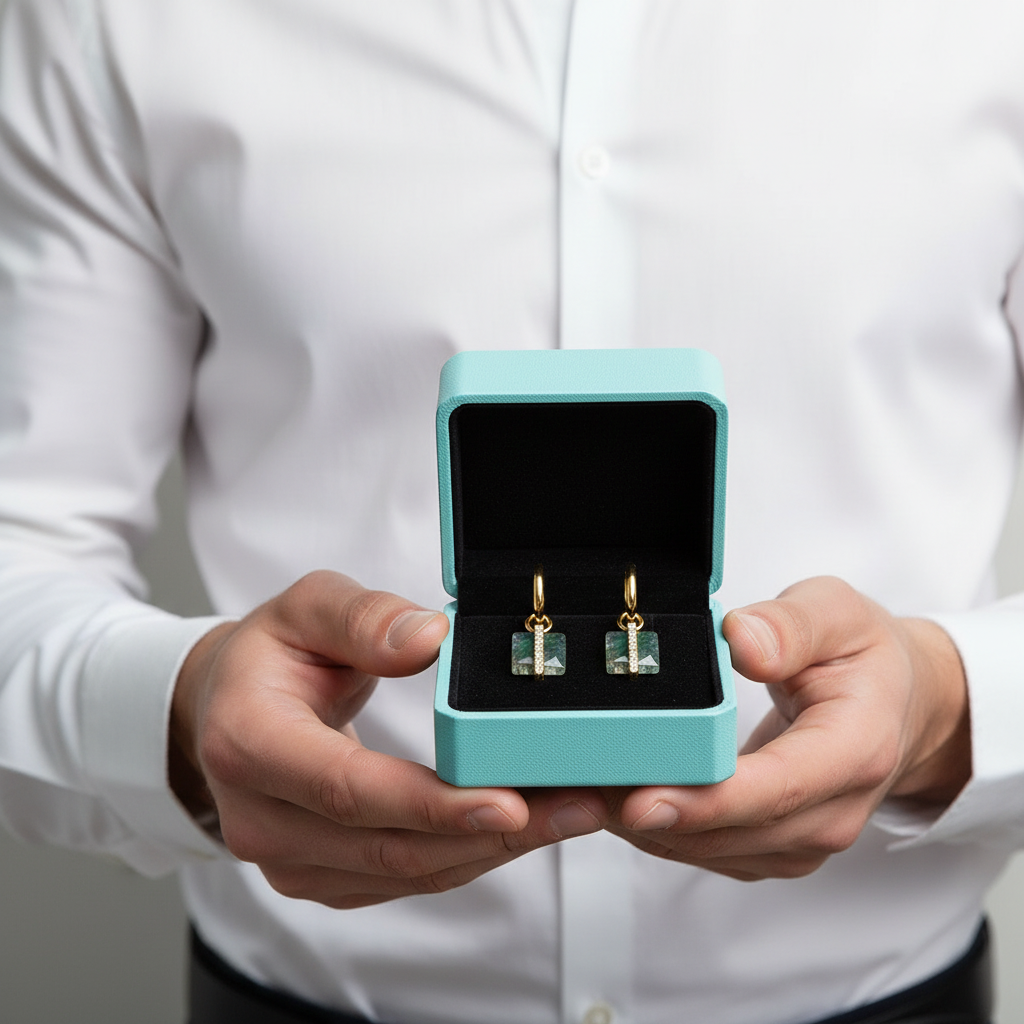 Cherished Bond- Inlaid Natural Moss Agate Earrings