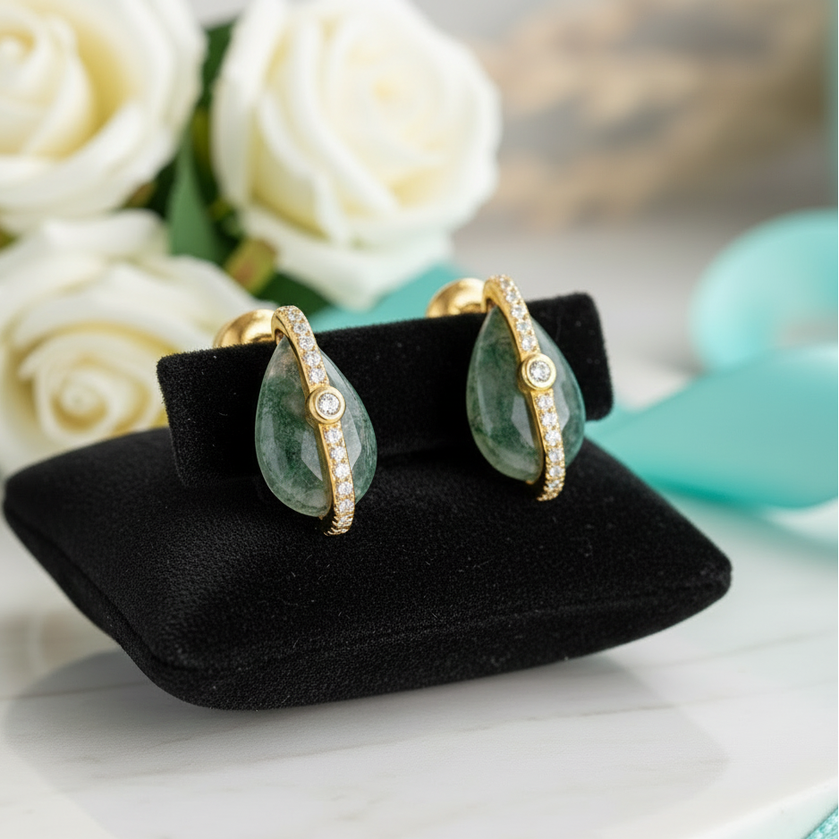 Serendipitous Love- Pear Cut Natural Moss Agate Earrings-Evani Jewelry