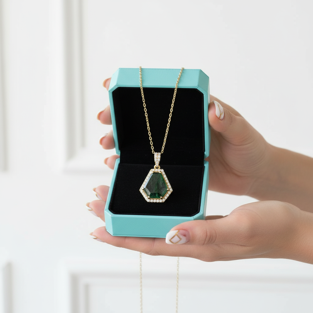 Enchanted Adornment- Geometric Natural Moss Agate Pendant Necklace-Evani Jewelry