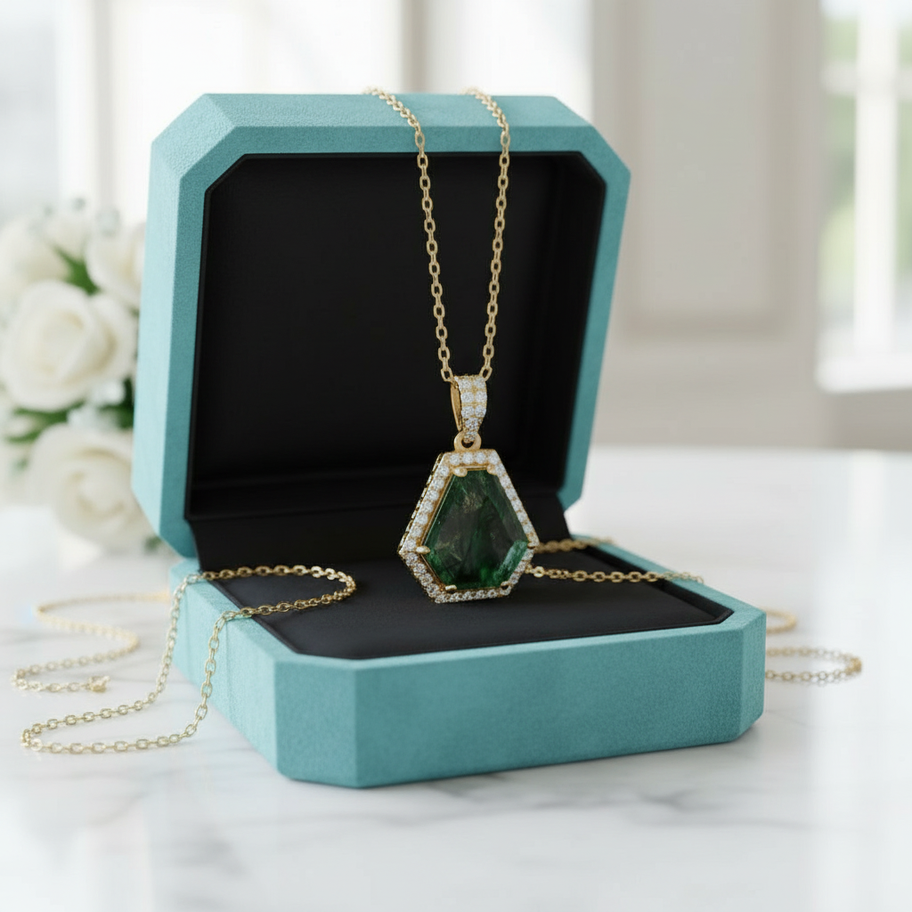 Enchanted Adornment- Geometric Natural Moss Agate Pendant Necklace-Evani Jewelry