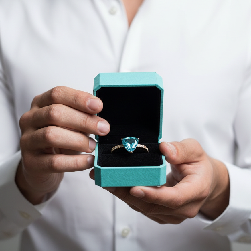 1.2 Ct Trillion Cut Turquoise Engagement Ring