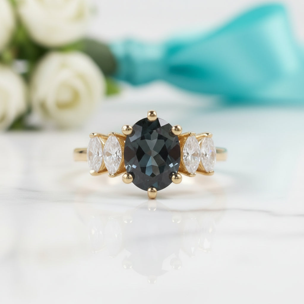 Oval Cut Color Changing Alexandrite Engagement Ring-Evani Jewelry
