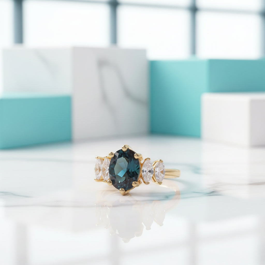 Oval Cut Color Changing Alexandrite Engagement Ring-Evani Jewelry