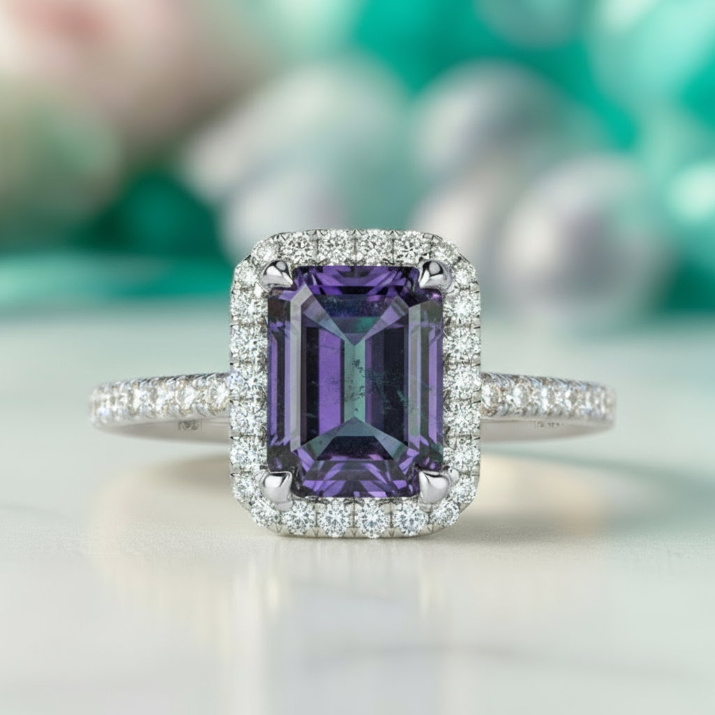 2.50 ct Emerald Cut Alexandrite Two Tone 14k Gold Engagement Ring