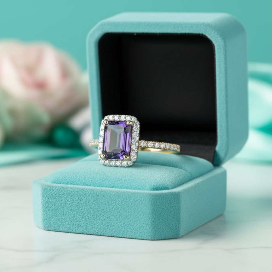 2.50 ct Emerald Cut Alexandrite Two Tone 14k Gold Engagement Ring-Evani Jewelry