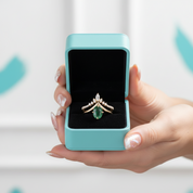 Captured Starlight- Unique Moss Agate V Shape Engagement Ring Set