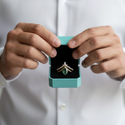 Captured Starlight- Unique Moss Agate V Shape Engagement Ring Set