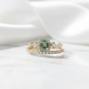 Delicate Ballet- Vintage Moss Agate Engagement Ring Set