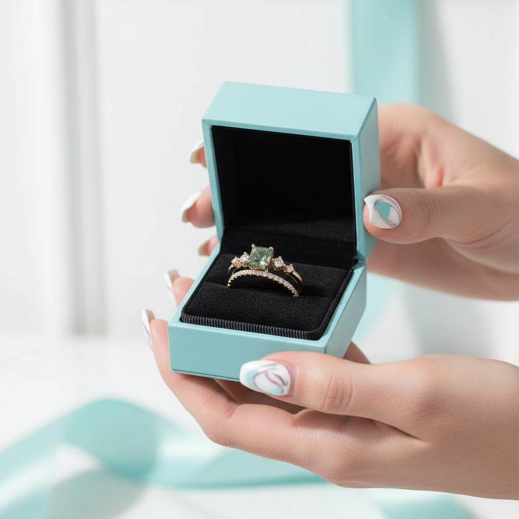 Delicate Ballet- Vintage Moss Agate Engagement Ring Set