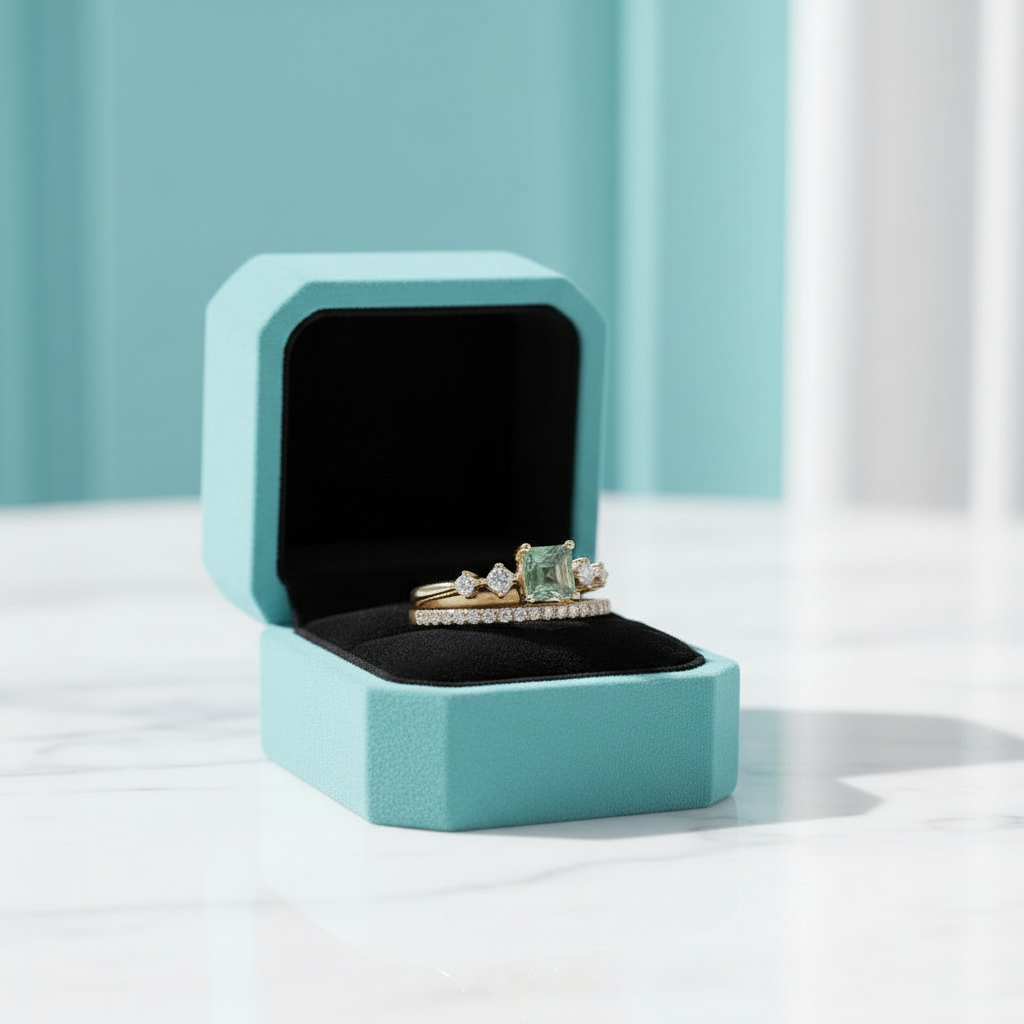 Delicate Ballet- Vintage Moss Agate Engagement Ring Set - Evani Naomi Jewelry