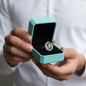 Halo of Dewdrops- Moss Agate Oval Cut Unique Cluster Halo Engagement Ring