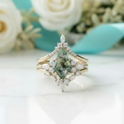 Starfall Promise-Three-piece Natural Moss Agate Ring