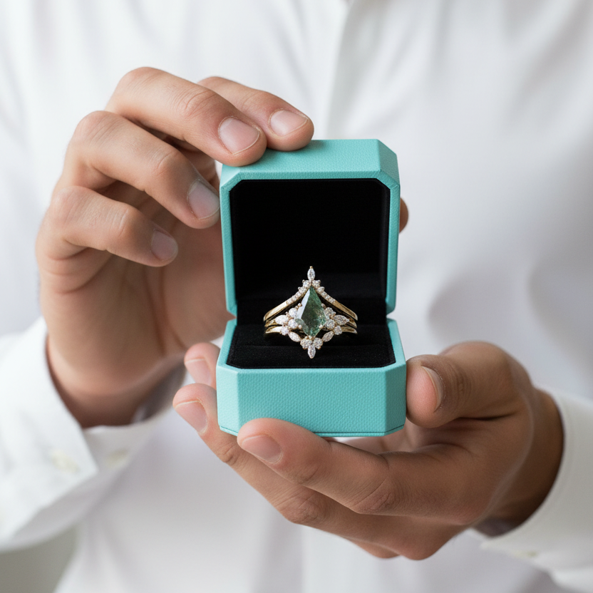 Starfall Promise-Three-piece Natural Moss Agate Ring