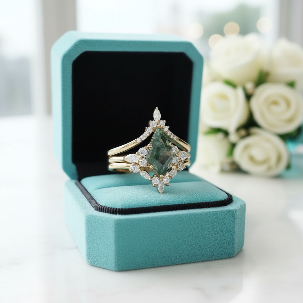 Starfall Promise-Three-piece Natural Moss Agate Ring