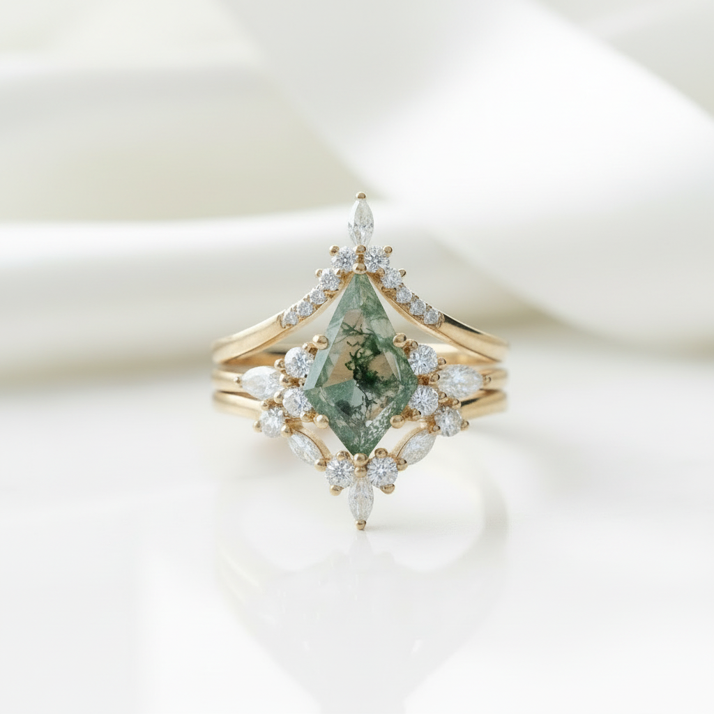 Starfall Promise-Three-piece Natural Moss Agate Ring