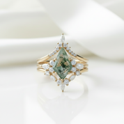 Starfall Promise-Three-piece Natural Moss Agate Ring