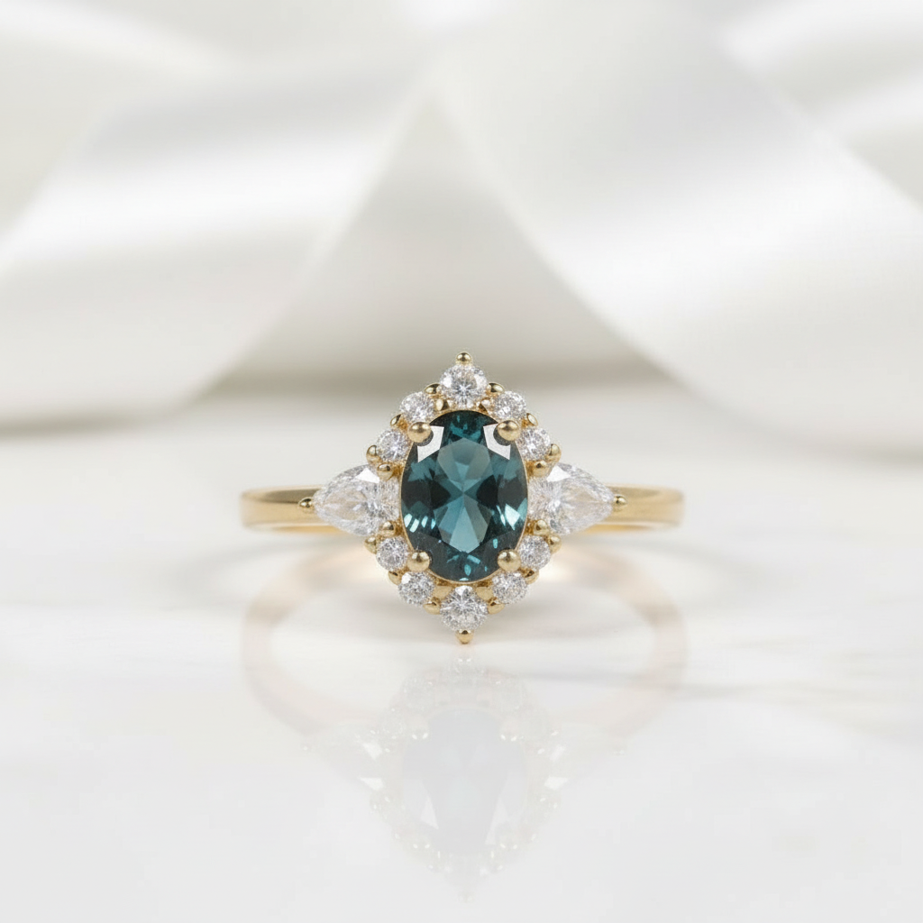 Oval Vintage Alexandrite Engagement Ring-Evani Jewelry