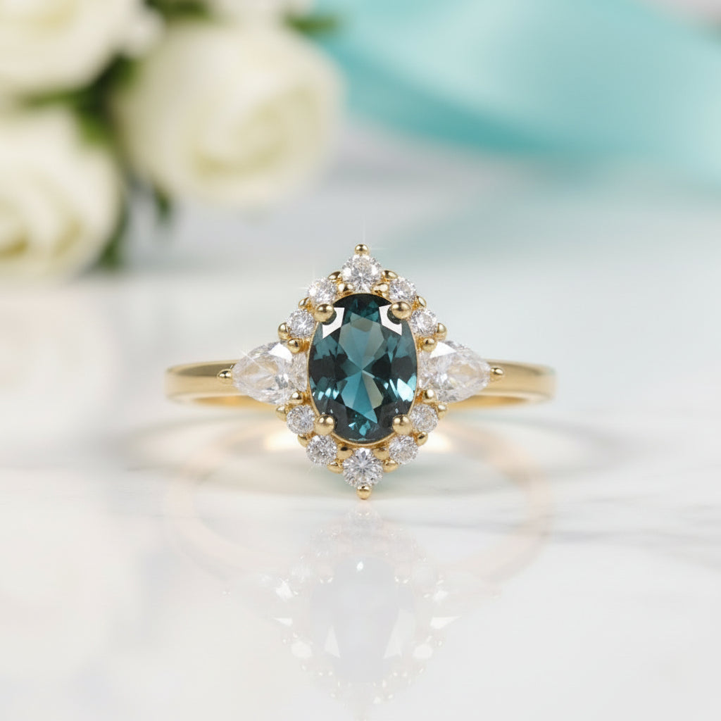 Oval Vintage Alexandrite Engagement Ring-Evani Jewelry
