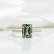 Love Unveiled- Octagon Cut Pave Set & Moss Agate Engagement Ring