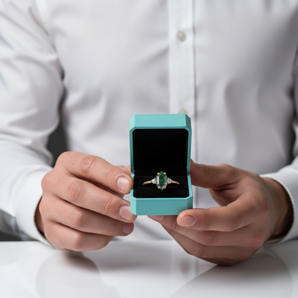 Stamped with Love- Geometric Moss Agate Gold Open Rings