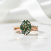 Worlds Entwine- Unique Moss Agate Engagement Ring Set