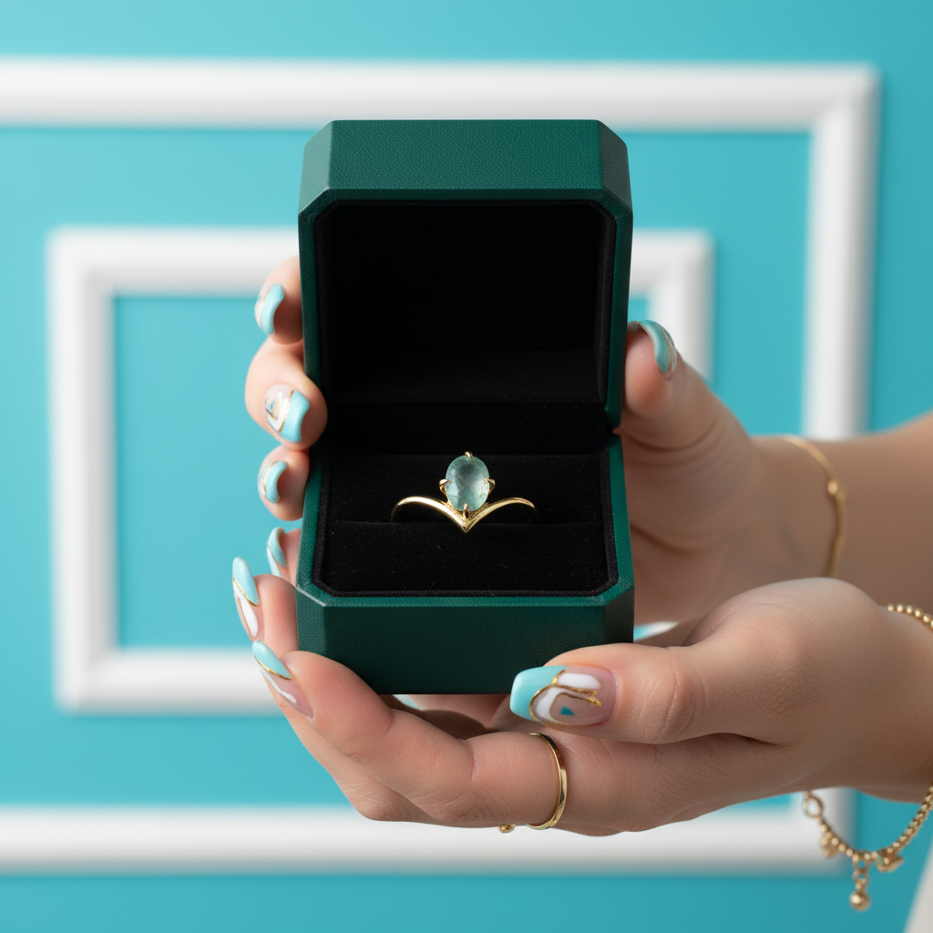 Thread of Destiny- Gold Curved Ring Oval Natural Moss Agate