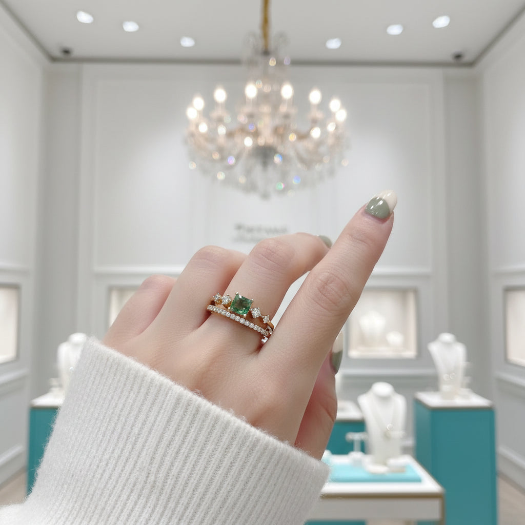 Delicate Ballet- Vintage Moss Agate Engagement Ring Set-Evani Jewelry