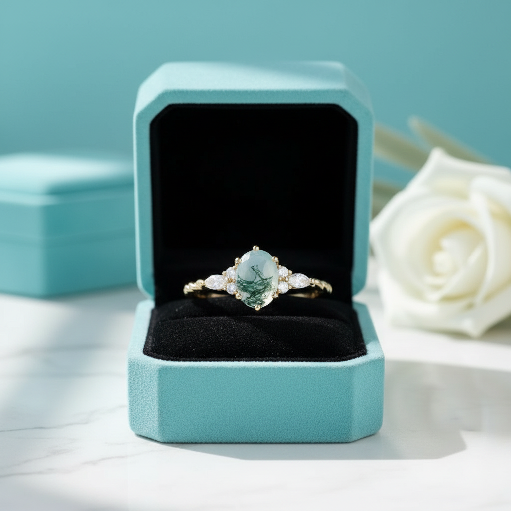 Twist of Fate- Natural Moss Agate Twisted Ring