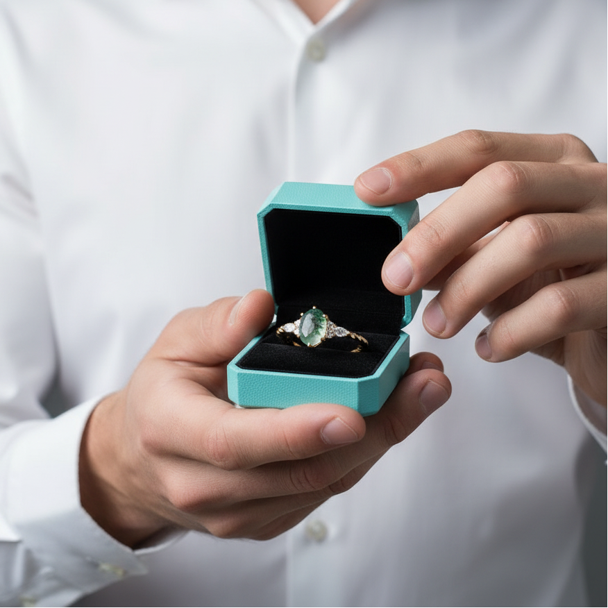 Twist of Fate- Natural Moss Agate Twisted Ring