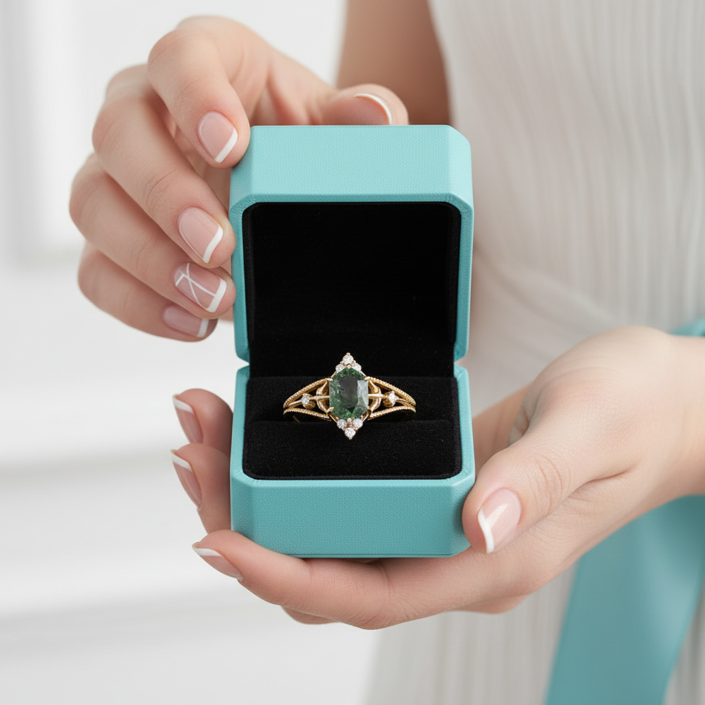 Unwritten Chapter- Princess Cut Natural Moss Agate Ring