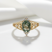Unwritten Chapter- Princess Cut Natural Moss Agate Ring