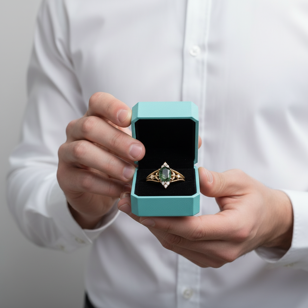 Unwritten Chapter- Princess Cut Natural Moss Agate Ring