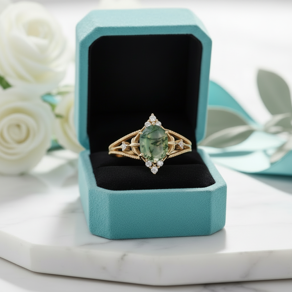 Unwritten Chapter- Princess Cut Natural Moss Agate Ring - Evani Naomi Jewelry