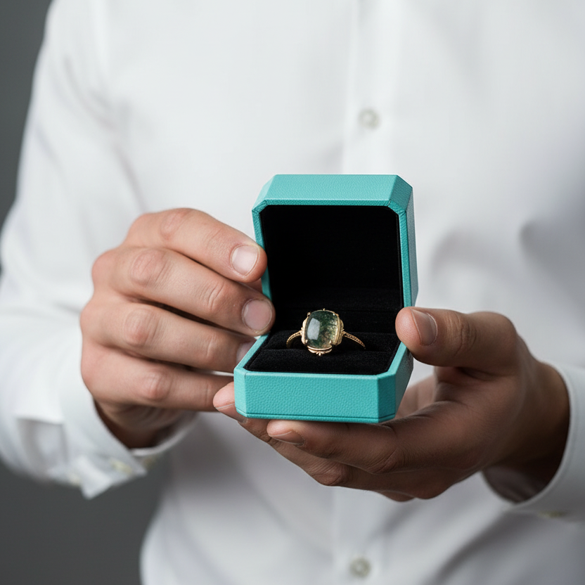 Ring of Ever-Green- Oval Cut Moss Agate Engagement Rings