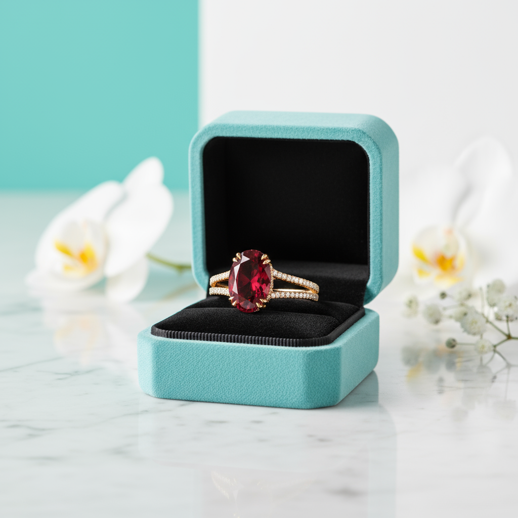 2.90 Ct Garnet Oval Cut Split Shank Engagement Ring-Evani Jewelry