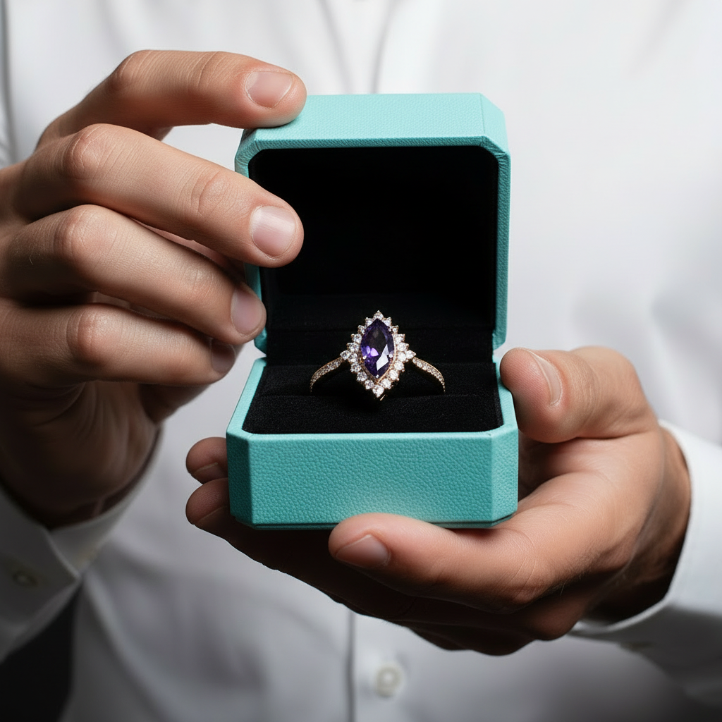 18k Yellow Gold Marquise Cut Tanzanite Halo Engagement Ring