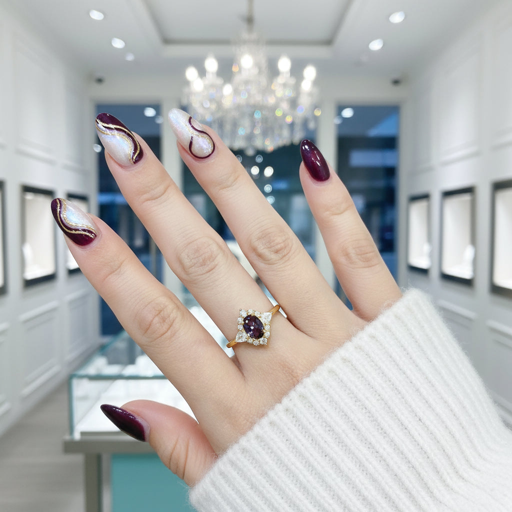 Oval Vintage Alexandrite Engagement Ring-Evani Jewelry