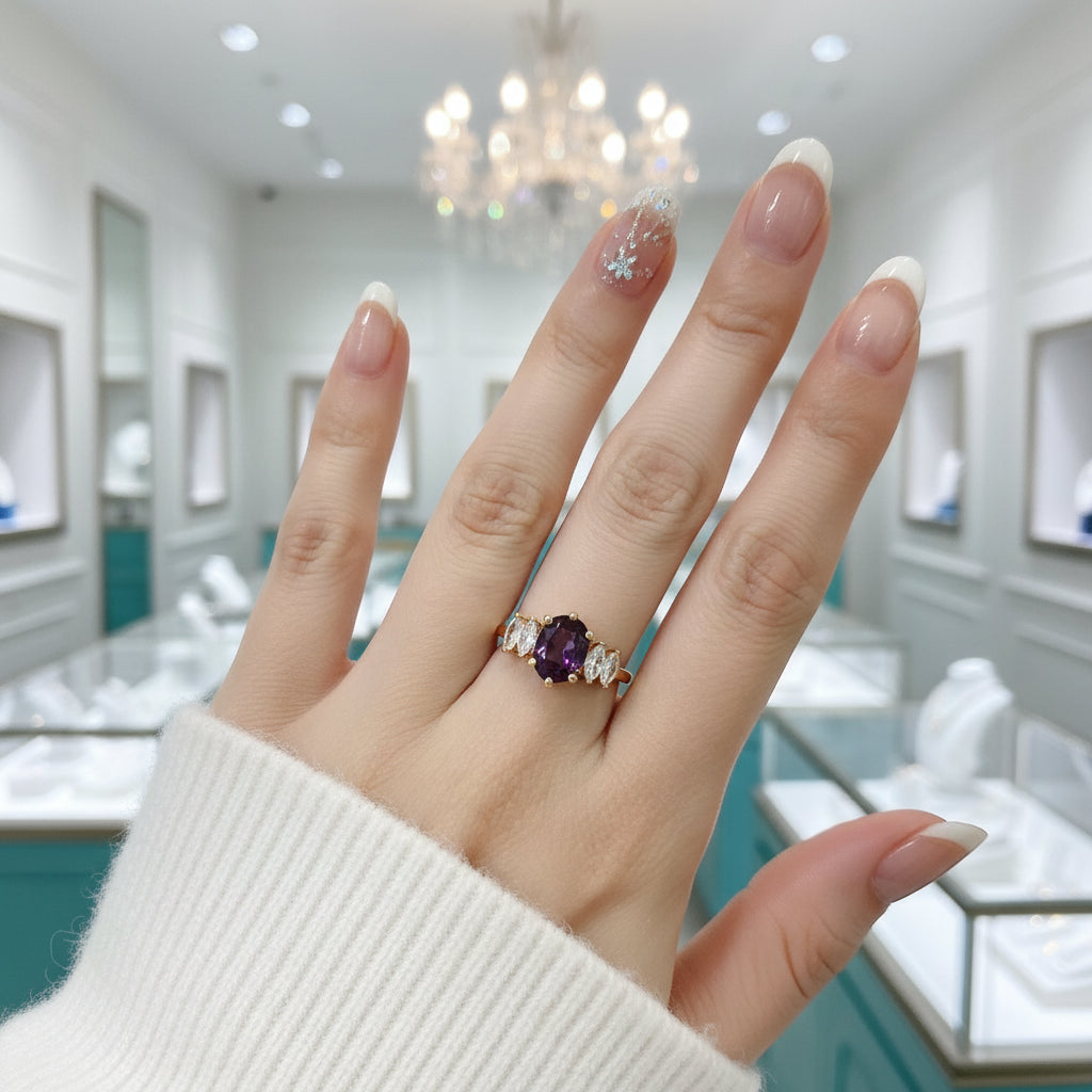 Oval Cut Color Changing Alexandrite Engagement Ring-Evani Jewelry