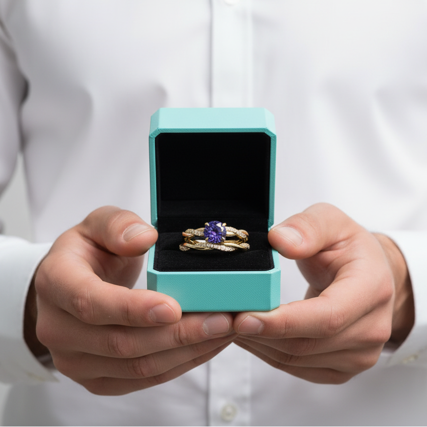 Gorgeous 1.2ct Round Cut Tanzanite Twist Engagement Ring Set