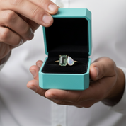 Emerald Cut Moss Agate with Pear Cut Moonstone Engagement Ring-Evani Jewelry