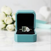 Emerald Cut Moss Agate with Pear Cut Moonstone Engagement Ring-Evani Jewelry
